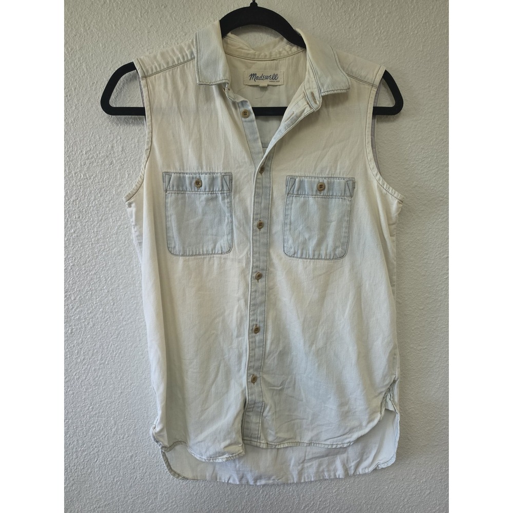Madewell Vest Women S Blue Cotton Sleeveless Collared Waistcoat Gilet